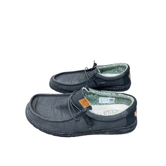 Hey Dude Wally Mens Charcoal Gray Black Washed Canvas Loafers shoes Sz 12 SKU 95 - Picture 3 of 14